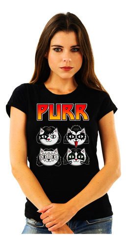 Polera Mujer Kiss Purr Gatos Rock Abominatron