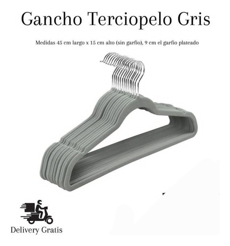 Ganchos Gamuzados,color Gris, Garfio Plateado, Paq De 10 Und