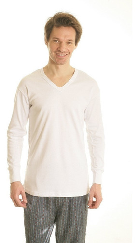 Imagen 2 de 4 de Camiseta Interlok Manga Larga Escote V Algodon Talle Especia