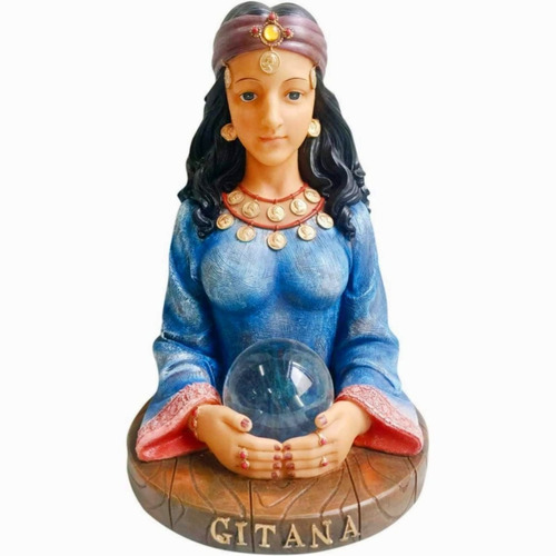 Escultura De Gitana Con Bola De Cristal 25cm En Fina Resina 