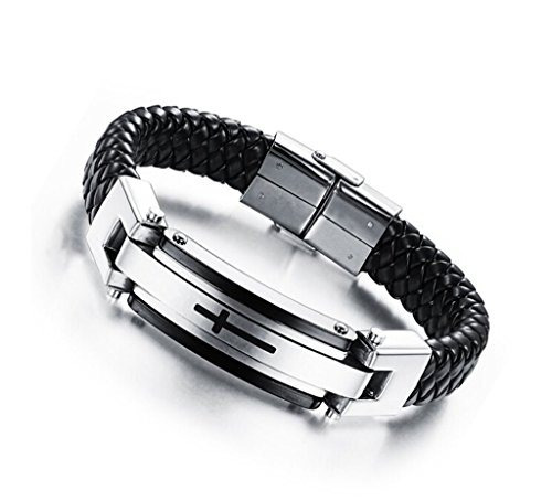 Pulsera Brazalete Para Hombre Con Cruz En Acero Inoxidable