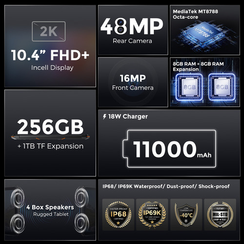 Tablet Fossibot Dt1 10,4 pulgadas Robusta De 11000 mAh 16 (8+8) GB+256 GB