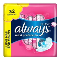 Comprar Toallas Always Suave Maxi Protección Con Alas 32 Unidades