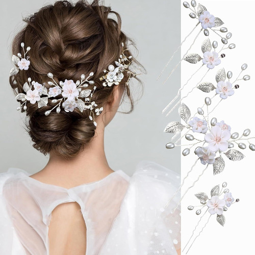 5 Piezas Crystal Pearl Hair Pins For Women, Tocado De Novia