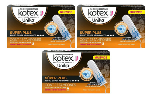 Kit 36 Tampones Kotex Unika Para Flujo Abundante