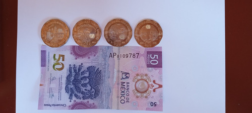 Inicia Tu Mejor Colección: 4 Monedas $20 + Billete De $50 