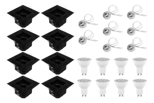 Spot Cuadrado Negro Completo + Zócalo + Dicro Led 7w Cálida 