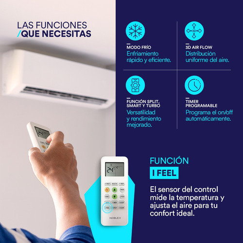 Minisplit 1.5 toneladas Aire Acondicionado Inverter Noblex Nxin50h21amx Frío Calor 18000 Btu 230v