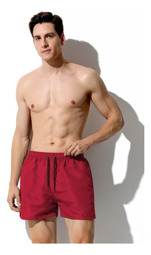 Traje De Baño Hombre De Playa Corto Shorts 2pzs Rojo/negro M