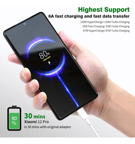 Cable Cargador Turbo 6a Usb A Usb Tipo C Para Celular Xiaomi