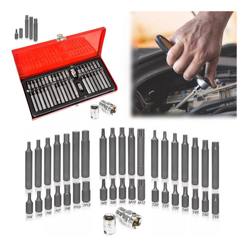 Puntas Bristol, Torx Y Hexagonales Con Adaptador, 40 Piezas