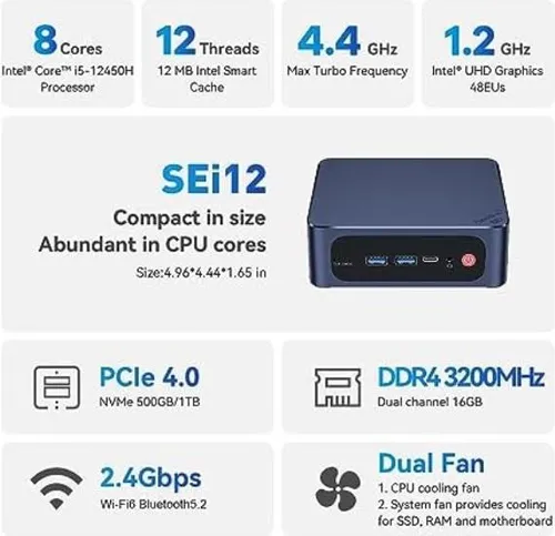 Mini Pc Beelink Sei12, Procesador Intel Core Ih De 12.ª Gene