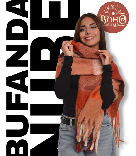 Bufandon Bufanda Maxi Nube Grande Amplia Afelpada Calentita7 Rojo Cuadrillé