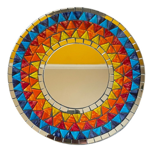 Figura Sol Con Espejo + Mosaico De Color A Mano, Deco Hogar