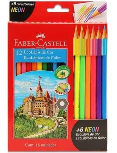 Lápices De Colores Faber Castell  Largos X 12 + 6 Neon 