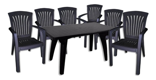 Juego De Mesa Rectangular + 6 Sillones Reforzados Mascardi