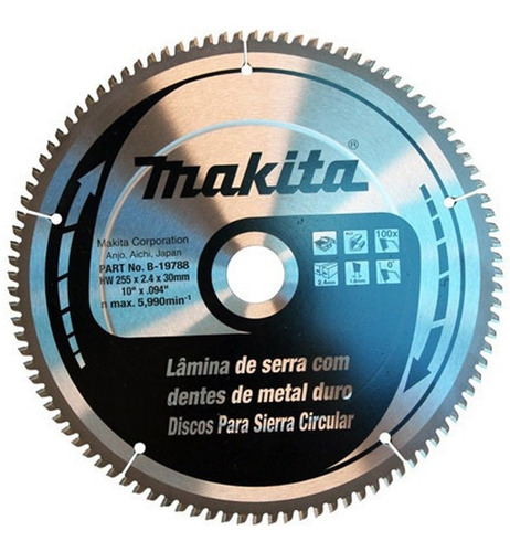 Disco De Serra 10 Pol 100 Dentes P/ Aluminio B-19788 Makita