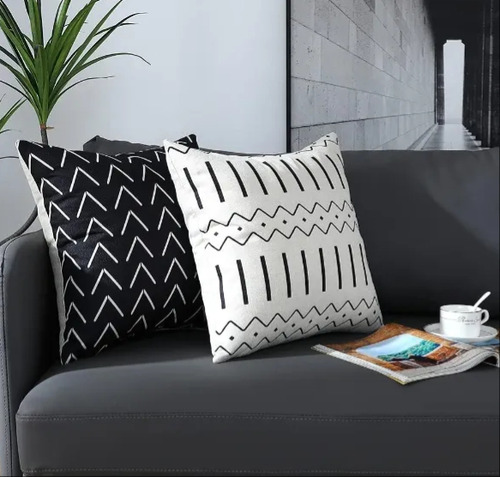 Juego De 4 Funda Para Cojines Decorativos Sala Sofá 45x45cm Negro Cojin
