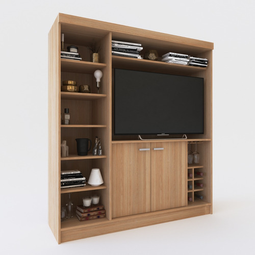 Modular P- Tv Led 65 Con Bodega- Bristol Dl 861- 180-160-50 Color Roble Termo Negro- Roble Nebraska Gris- Fineline Crema