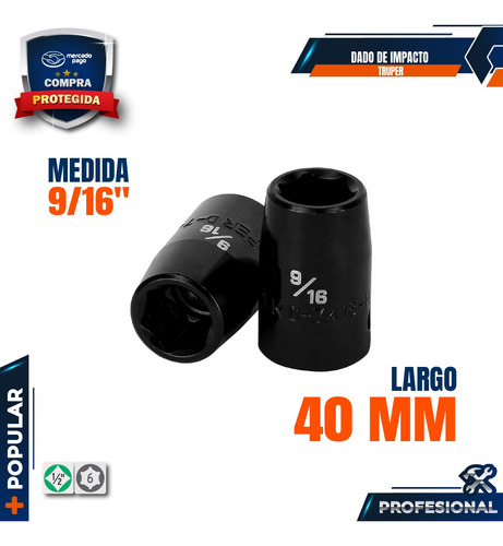 Dado De Impacto De 9/16 , 6 Puntas, Cuadro 1/2 13378