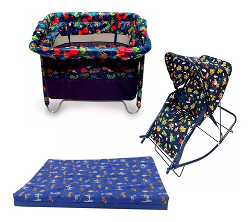 Corral Cuna Bebe 2 Niveles Toldillo + Silla Mecedo+colchonet