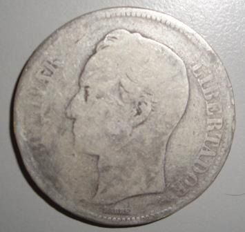 Moneda De 5 Bs. (fuerte) De Plata, Ley 900, Año 1.886.