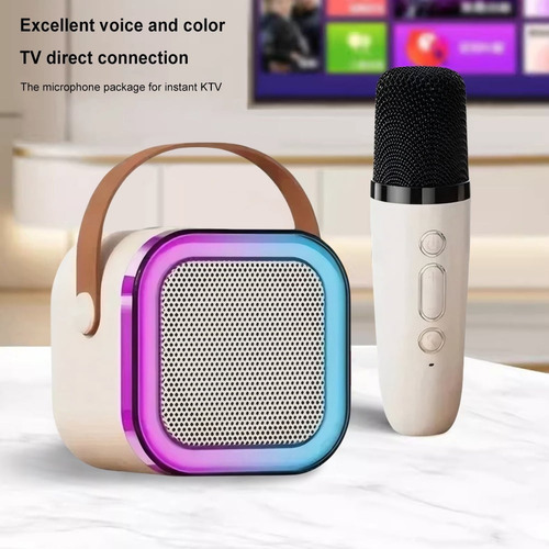 Parlante Mini Inalámbrico Con Micrófono Luces Rgb Beige