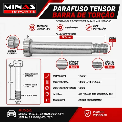 Parafuso Barra Torção Suspensão Frontier Xterra 2.8 03/08