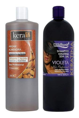 Keratina Keraliss Almend + Shampoo Look Repair Viole 1000 Ml