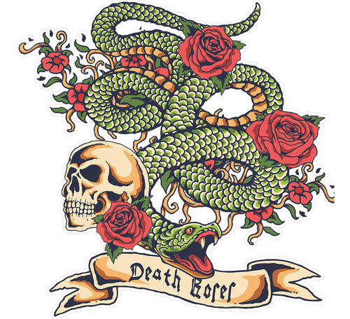 Adesivo De Parede Decorativo Recorte Serpentes E Rosas Skull