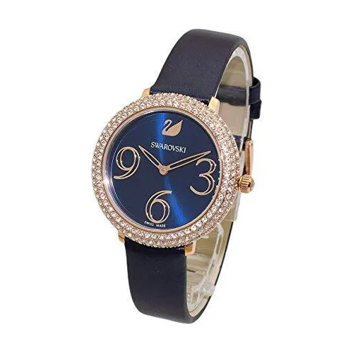 Reloj Swarovski Cristal Frost Azul Malla De Cuero Original