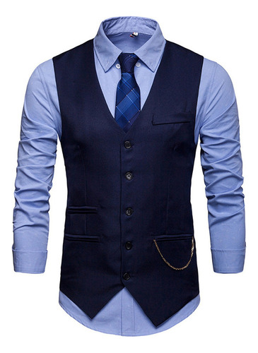 Chaleco Hombre Escote En V Sin Mangas Slim Fit Chamarra B .