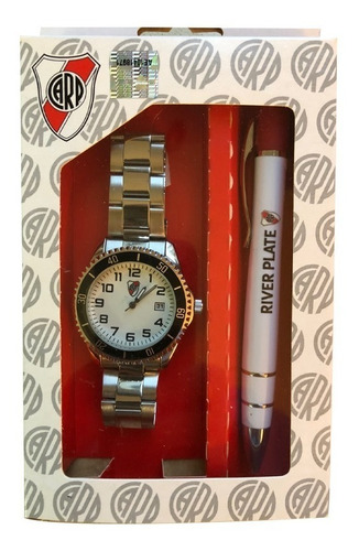 Reloj Metalico River Plate Y Boligrafo En Caja