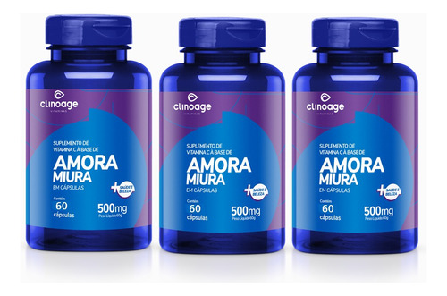 3 Amora Miura Com Vitamina C 60 Cápsulas Clinoage Sabor Sem Sabor