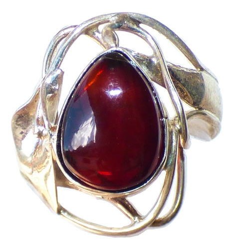 Anillo De Ámbar Rojo & Plata Ley #7.5 / Video Luz Uv / Ar38