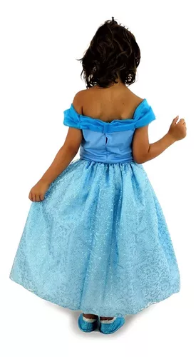 Fantasia Vestido Cinderela Infantil Luxo Com Coroa E Luvas