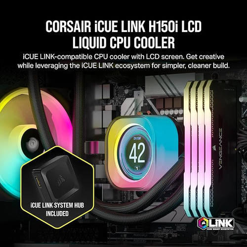 Corsair Icue Link H150i Lcd Aio 360mm Led Rgb Cooler Liquido