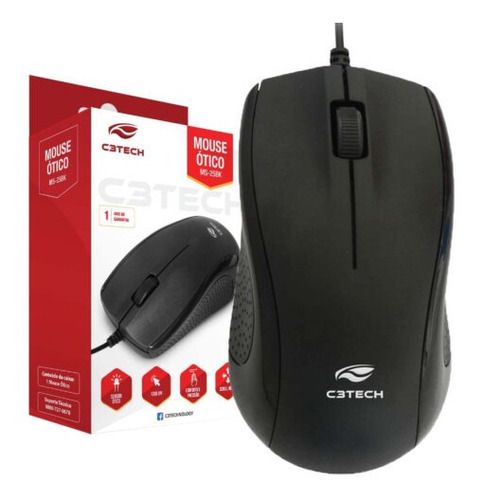 Mouse Usb Óptico 1000 Dpi Preto Ms-25bk C3tech 