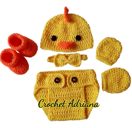 Conjunto Set Pollito Bebé Crochet 