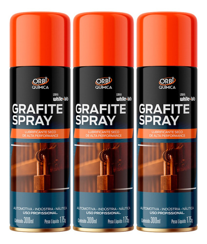 3 Lubrificante Grafite Spray A Seco Alta Performance 300ml