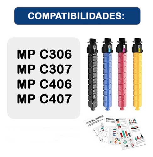 Kit 4 Toner Compatible Mp C 306 C 307 C 406 C 407 Premium