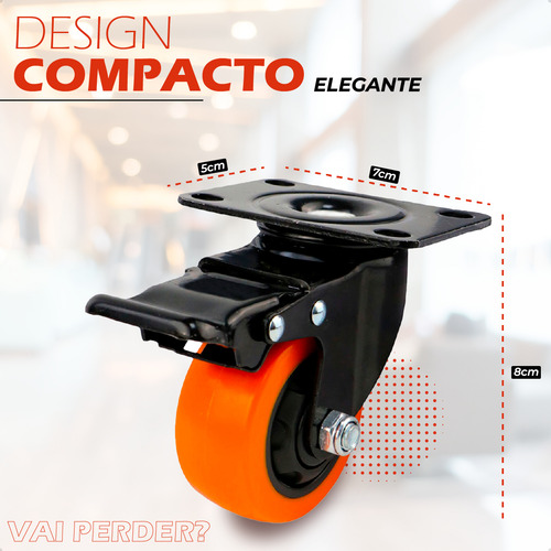 Kit 4 Rodinhas Rodízio 2 Polegadas Para Moveis Capacidade 400kg Com Trava Para Moveis, Carrinhos, Bancadas De Trabalho Marca Davely