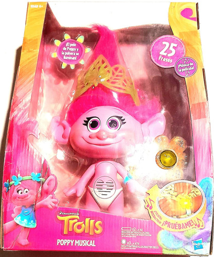 Trolls Muñeca Poppy Abrazos Canta Y Prende 35cm Hasbro Usado (Usado)