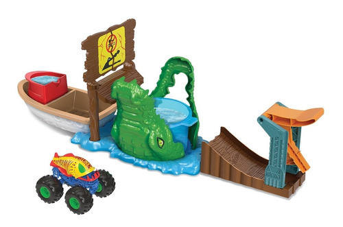 Pista Hot Wheels Monster Trucks Mordida En Pantano Premium