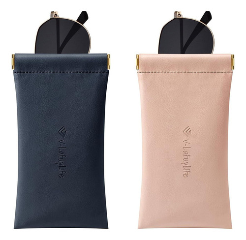 Estuche Para Gafas Suave 2 Pack - Cuero Pu Rosa/azul