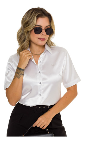 Camisas Em Cetim Femininas Manga Curta C/ Elastano Top