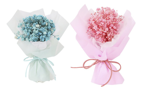 . Buquê De Flores Secas De Gipsófila Decorativa Rosa E Azul