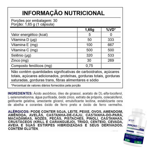 MultivitamĂnico Imunidade Immunoclean 30 Caps - Health Clean