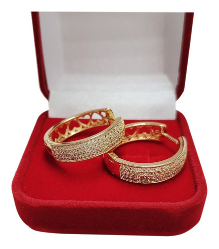 Imagem 3 de 7 de Brinco Feminino Argola Média Zirconia Cúbica Banhado Ouro