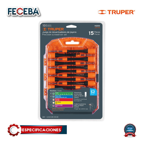Juego Con 15 Desarmadores De Precisión, Truper 14205
